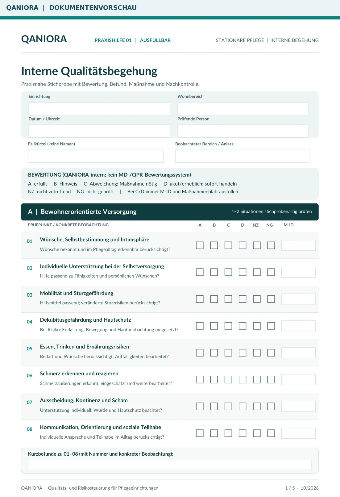 Originalansicht: Checkliste Qualitätsbegehung